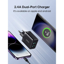 Заредете изображение във визуализатора на галерията – Joyroom JR-TCN01 2xUSB-A 12W 2.4A mains charger - black
