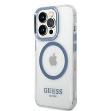 Заредете изображение във визуализатора на галерията – Guess GUHMP14XHTRMB iPhone 14 Pro Max 6.7" blue/blue hard case Metal Outline Magsafe
