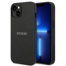 Заредете изображение във визуализатора на галерията – Original faceplate case GUESS GUHCP14SPSASBBK for iPhone 14 (Saffiano With Metal Logo / black)
