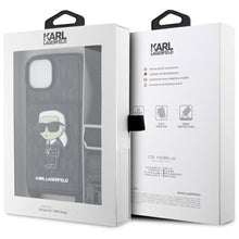 Заредете изображение във визуализатора на галерията – Karl Lagerfeld KLHCP14SCSAKHPKK iPhone 14 6.1" hardcase black/black Crossbody Saffiano Monogram Ikonik
