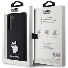 Заредете изображение във визуализатора на галерията – Karl Lagerfeld Silicone Choupette Metal Pin case for Samsung Galaxy S23 - black
