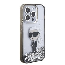 Заредете изображение във визуализатора на галерията – Original KARL LAGERFELD Case Liquid Glitter Ikonik KLHCP15LLKKNSK for Iphone 15 Pro Transparent
