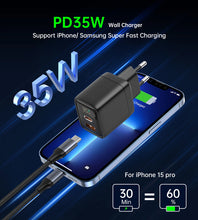 Заредете изображение във визуализатора на галерията – Choetech PD6052 USB-C USB-A PD 35W GaN wall charger with display - black
