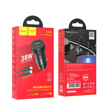 Заредете изображение във визуализатора на галерията – HOCO car charger USB QC 18W + Type C 20W + cable Type C to Iphone PD38W Z49B Level black

