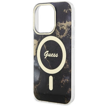 Заредете изображение във визуализатора на галерията – Original Case GUESS hardcase Golden Marble MagSafe GUHMP14LHTMRSK for Iphone 14 Pro black
