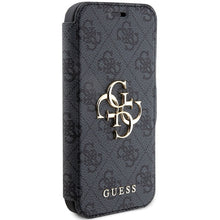 Заредете изображение във визуализатора на галерията – Original Case GUESS book 4G Metal Logo GUBKP15L4GMGGR for Iphone 15 Pro grey
