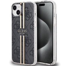 Заредете изображение във визуализатора на галерията – Original faceplate case GUESS GUHCP15MH4PSEGK for iPhone 15 Plus (4G Gold  Stripe / black)

