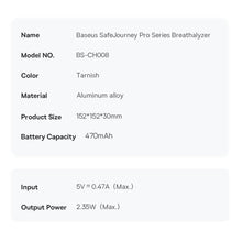 Заредете изображение във визуализатора на галерията – Baseus SafeJourney Pro Series breathalyzer 470mAh gray

