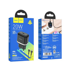 Заредете изображение във визуализатора на галерията – HOCO charger Type C PD 20W Fast Charge Victorious with cable for iPhone Lightning 8-pin N24 black
