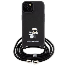 Заредете изображение във визуализатора на галерията – Original Pouch KARL LAGERFELD hardcase Crossbody Saffiano Metal Pin Karl&amp;Choupette KLHCP15SSAKCPSK for Iphone 15 Black
