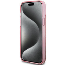 Заредете изображение във визуализатора на галерията – Original faceplate case GUESS GUHCP15MLFCSEGP for iPhone 15 Plus (Liquid Glitter Gold Stripes / pink)
