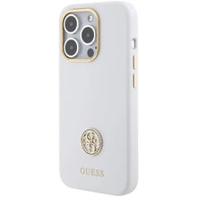 Заредете изображение във визуализатора на галерията – Guess Silicone Logo Strass 4G case for iPhone 15 Pro Max - white
