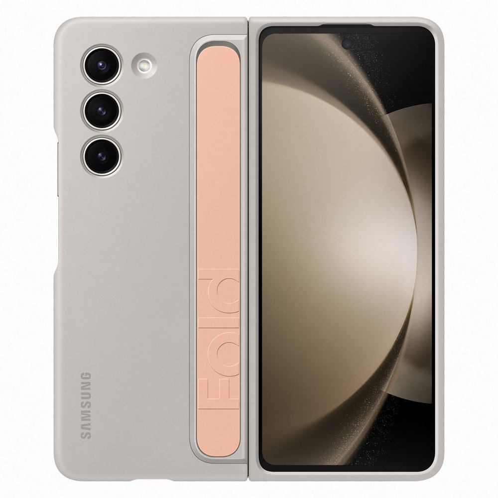 Silicone case for Samsung Galaxy Z Fold 5 with stand and strap - beige