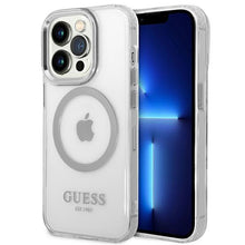 Заредете изображение във визуализатора на галерията – Guess GUHMP14XHTRMS iPhone 14 Pro Max 6.7" silver/silver hard case Metal Outline Magsafe
