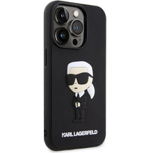 Заредете изображение във визуализатора на галерията – Original Pouch KARL LAGERFELD hardcase Rubber Ikonik 3D KLHCP14L3DRKINK for Iphone 14 Pro Black
