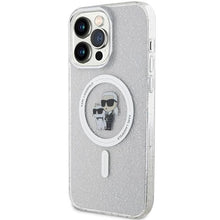 Заредете изображение във визуализатора на галерията – Karl Lagerfeld Karl&amp;Choupette Glitter MagSafe case for iPhone 15 Pro Max - transparent
