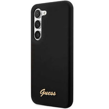 Заредете изображение във визуализатора на галерията – Guess GUHCS23MSLSMK S23+ S916 black/black hardcase Silicone Vintage Gold Logo

