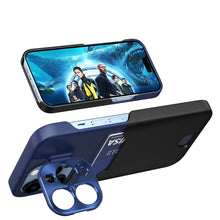 Заредете изображение във визуализатора на галерията – Leather Stand Case for iPhone 14 Pro Max cover card wallet with stand blue
