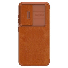 Заредете изображение във визуализатора на галерията – Nillkin Qin Leather Pro Case for Samsung Galaxy S23+ flip cover camera cover brown
