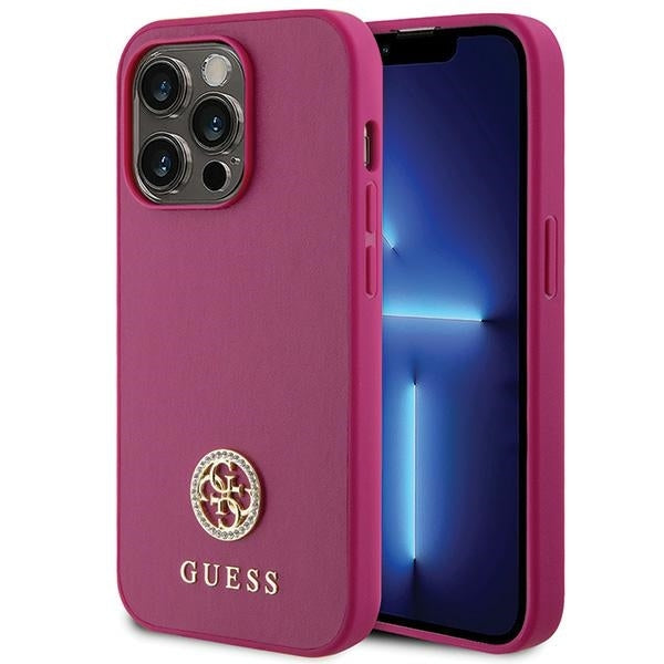 Original Case GUESS Strass Metal Logo GUHCP15LPS4DGPP for Iphone 15 Pro pink