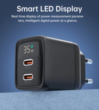 Заредете изображение във визуализатора на галерията – Choetech PD6051 USB-C USB-C PD 35W GaN wall charger with display - black

