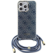 Заредете изображение във визуализатора на галерията – Original faceplate case GUESS GUHCP15XHC4SEB for iPhone 15 Pro Max (Crossbody Cord 4G Print / blue)
