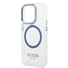Заредете изображение във визуализатора на галерията – Guess GUHMP14XHTRMB iPhone 14 Pro Max 6.7" blue/blue hard case Metal Outline Magsafe

