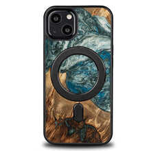 Заредете изображение във визуализатора на галерията – Wood and Resin Case for iPhone 13 MagSafe Bewood Unique Planet Earth - Blue-Green
