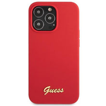 Заредете изображение във визуализатора на галерията – Guess GUHCP13XLSLMGRE iPhone 13 Pro Max 6.7" red/burgundy hard case Silicone Vintage Gold Logo
