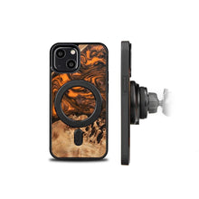 Заредете изображение във визуализатора на галерията – Wood and Resin Case for iPhone 13 Mini MagSafe Bewood Unique Orange - Orange and Black
