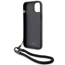 Заредете изображение във визуализатора на галерията – BMW Signature Leather Wordmark Cord case for iPhone 15 Plus / 14 Plus - black
