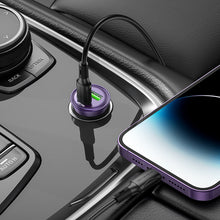 Заредете изображение във визуализатора на галерията – Borofone Car charger BZ26A Shadow - USB + Type C - PD 43W 3A with Type C to Lightning cable transparent-purple
