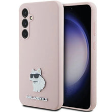 Заредете изображение във визуализатора на галерията – Karl Lagerfeld Silicone Choupette Metal Pin case for Samsung Galaxy S23 FE - pink

