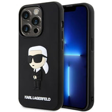 Заредете изображение във визуализатора на галерията – Original Pouch KARL LAGERFELD hardcase Rubber Ikonik 3D KLHCP14X3DRKINK for Iphone 14 Pro Max Black
