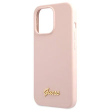 Заредете изображение във визуализатора на галерията – Guess GUHCP13XLSLMGLP iPhone 13 Pro Max 6.7" light pink/light pink hardcase Silicone Script Gold Logo
