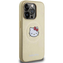 Заредете изображение във визуализатора на галерията – Hello Kitty Leather Kitty Head MagSafe case for iPhone 15 Pro - gold

