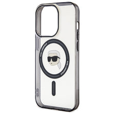 Заредете изображение във визуализатора на галерията – Original Pouch KARL LAGERFELD hardcase IML Karl`s Head Magsafe KLHMP15XHKHNOTK for Iphone 15 Pro Max Transparent
