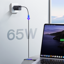 Заредете изображение във визуализатора на галерията – Joyroom fast charger GaN 65W USB, 2x USB C black + USB C cable - USB C 100W 1.2m (TCG01)
