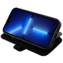 Заредете изображение във визуализатора на галерията – Case BMW BMBKP14X22RDPK iPhone 14 Pro Max 6.7" black/black bookcase Leather Textured&amp;Stripe
