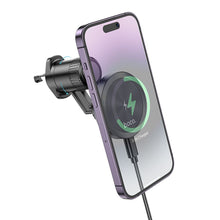 Заредете изображение във визуализатора на галерията – HOCO car holder to air vent with wilress charging support MagSafe HW6 greay

