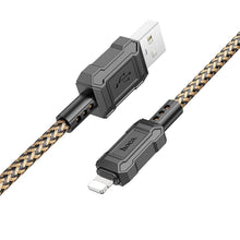 Заредете изображение във визуализатора на галерията – HOCO cable USB to iPhone Lightning 8-pin 2,4A Leader X94 gold
