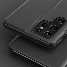 Заредете изображение във визуализатора на галерията – Eco Leather View Case for Samsung S24 Ultra with flap - black
