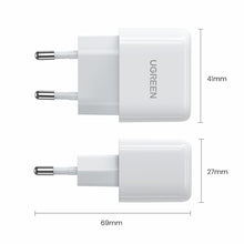 Заредете изображение във визуализатора на галерията – Ugreen small fast charger USB-C PD 20W white (CD241)
