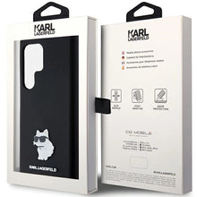 Заредете изображение във визуализатора на галерията – Karl Lagerfeld Silicone Choupette Metal Pin case for Samsung Galaxy S23 Ultra - black
