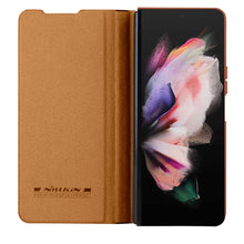 Заредете изображение във визуализатора на галерията – Nillkin Qin Leather Pro Case for Samsung Galaxy Z Fold 4 cover with camera cover and stylus holder brown
