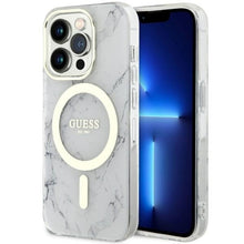 Заредете изображение във визуализатора на галерията – Original Case GUESS hardcase Marble MagSafe GUHMP14LPCUMAH for Iphone 14 Pro white
