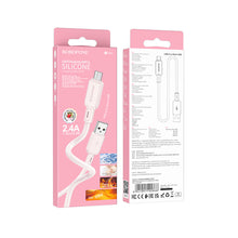 Заредете изображение във визуализатора на галерията – Borofone Cable BX94 Crystal color - USB to Micro USB - 2,4A 1 metre light pink
