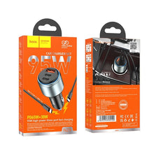 Заредете изображение във визуализатора на галерията – HOCO car charger USB QC + 2x Type C with cable Type C to Type C PD 95W Galloper NZ9 black
