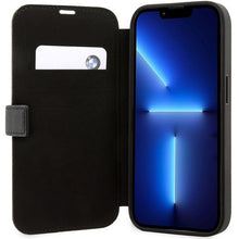 Заредете изображение във визуализатора на галерията – Case BMW BMBKP14X22RDPK iPhone 14 Pro Max 6.7" black/black bookcase Leather Textured&amp;Stripe
