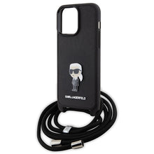 Заредете изображение във визуализатора на галерията – Original Pouch KARL LAGERFELD hardcase Crossbody Saffiano Monogram Metal Pin Karl&amp;Choupette KLHCP15XSASKNPSK for Iphone 15 Pro Max Black

